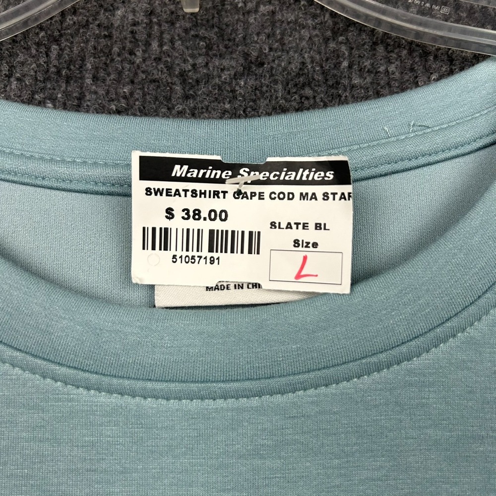 ALL CLOUD Cape Cod Mass. Large Long Sleeve Crop Sweater Slate Blue Beach Coastal - Picture 6 of 13